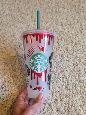 Starbucks Glitter Red Drip Cup with Green Logo